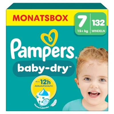 Abbildung von Pampers Windeln Größe 7, 132 Windeln, 15kg+ Baby Dry, Bis zu 100% Auslaufschutz die ganze Nacht