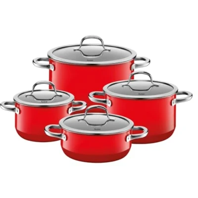 Abbildung von Silit Passion Red Topfset 4 teilig, Töpfe mit Glasdeckel, Silargan Funktionskeramik, Induktionstöpfe, Topf Induktion, rot
