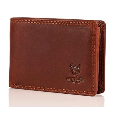 Abbildung von MATADOR Mini Geldbörse Portmonee Herren Klein Männer Geldbeutel mit RFID Blocker Kleines Portemonnaie Leder Kleiner Ledergeldbeutel und Damen Geschenk Box Vintage Braun