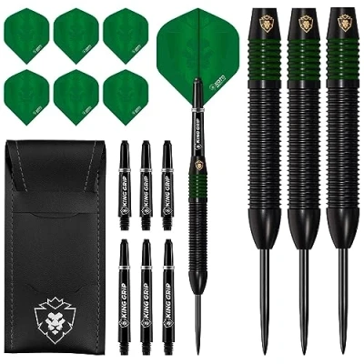 Abbildung von KOTO Kingprove Black &amp; Red Brass Darts, 24 Gramm Dartpfeile mit Stahl Spitzen, Steeltip Dartset 3 Messing SteelDarts für Anfänger und Hobbyisten, 6 Flights