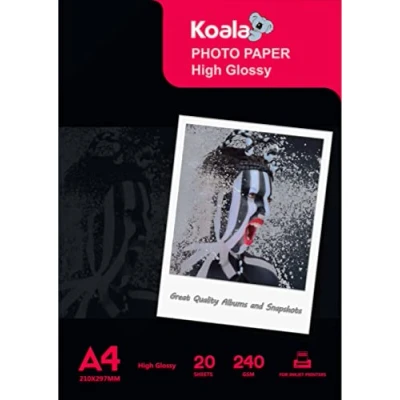 Abbildung von Koala Inkjet Hochglänzend Fotopapier DIN A4, 240 g/m², 20 Blatt, für Canon HP Epson Tintenstrahldrucker