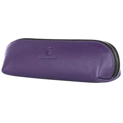 Abbildung von VON HEESEN® Echtleder Federmäppchen Leder Federmappe Etui für Stifte Mäppchen Schule Federtasche Uni Schlampermäppchen (Violet)