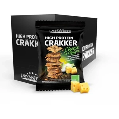 Abbildung von Layenberger High Protein Cräkker, Snacks mit viel Eiweiß und wenig Kohlenhydraten, (8 x 75 g) Cheese`n Onion
