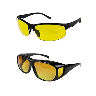 Abbildung von Boolavard 2 Stück Nachtsichtbrille zum Fahren blendfreie polarisierte Sonnenbrille Unisex UV400, Gelbe Linse