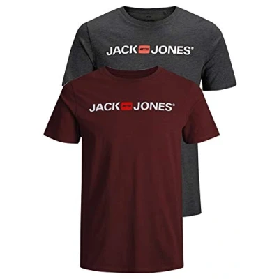 Abbildung von JACK &amp; JONES Herren JJECORP Logo Tee SS Crew Neck, Dark Grey Melange/2 PACK W.POR, S