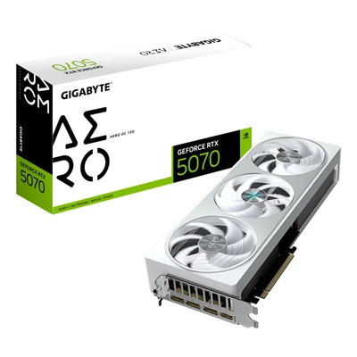 Abbildung von Gigabyte GeForce RTX 5070 AERO OC 12G Grafikkarte 12GB GDDR7, 192 Bit, PCI E 5.0, 2625 MHz Core Clock, 3 x DP 2.1a, 1 HDMI 2.1b, NVIDIA DLSS 4, GV N5070AERO 12GD