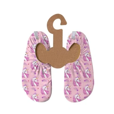Abbildung von Slipstop Kinder Strandschuhe Anti Rutsch Sport Schwimmschuhe Badeschuhe Urlaub Iris in rosa mit Einhörner Sonnenschutzfaktor 50+, Gr. 18 20
