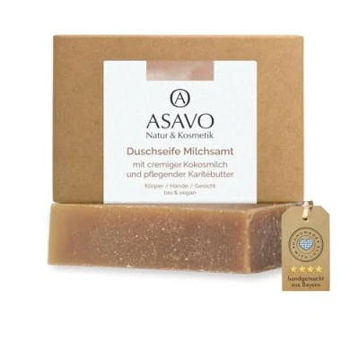 Abbildung von ASAVO Premium Naturseife Kokosmilch BIO, handgemachte Seife ohne Parfümzusatz, vegane Milchseife, 95g