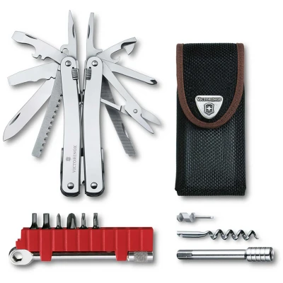 Abbildung von VICTORINOX Multifunktionswerkzeug Swiss Tool Spirit X Plus Ratchet, 36 Funktionen, Made, Multitool mit Feststellklinge, inkl. Nylon Etui, Silber
