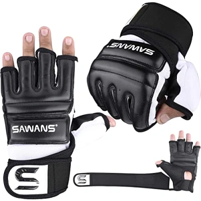 Abbildung von SAWANS Boxsack Boxhandschuhe, Karate Handschuhe, MMA, Body Combat, Taekwondo Training, Kampfsport, Kämpfen, Grappling, Muay Thai, Schwarz, Größe S
