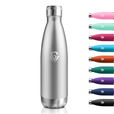 Abbildung von Edelstahl Trinkflasche 500ml, Vakuum Doppelwandig, BPA Frei Wasserflasche, Thermosflasche Auslaufsicher, Isolierflasche Kohlensäure Geeignet für Büro, Reisen, Schule, Uni, Sprudel, Sport, Fitness