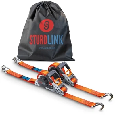 Abbildung von Automatik Spanngurt 35mm 5m mit J Haken 1000kg/2000kg Set von 2 Spanngurte Selbstaufrollend Automatischer Spanngurtwickler/Spanngurtaufroller Zurrgurt für Pkw Anhänger Quad Motorrad EN 12195
