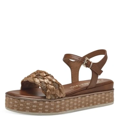 Abbildung von MARCO TOZZI Damen Sandalen mit Keilabsatz Verstellbarem Riemen Bequem, Braun (Cognac Comb), 41 EU