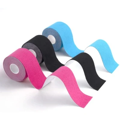 Abbildung von Carehabi Kinesiotape,Sporttape für die Muskeln, 5 m x cm, 3 Rollen (1 Blau, 1 Rosa，1 schwarz) Kinesiotapes Wasserfest &amp; Elastisch Sport