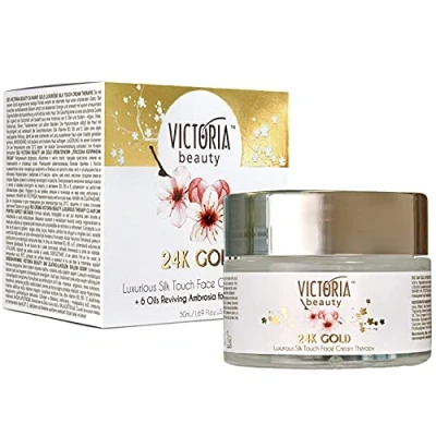 Abbildung von Victoria Beauty Hyaluron Creme mit 24k Gold gegen Falten und Augenringe, Anti Aging Tagescreme, straffende Gesichtscreme Arganöl, Sheabutter &amp; Mandelöl (1 x 50 ml)