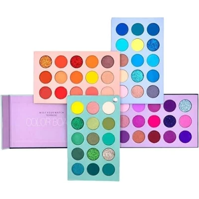 Abbildung von 60 Farben Lidschatten Palette, 4 in 1 Karton Hochpigmentierter Glitzer Matte Lidschattenrotation Perlglanz Nackt Make up Palette Augen Kosmetik