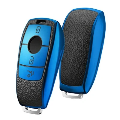 Abbildung von OATSBASF Autoschlüssel Hülle Geeignet für Mercedes Benz,Schlüsselhülle Cover E Klasse 2017 S 2018 TPU Silicone Leather Texture Schutzhülle (P Blau)