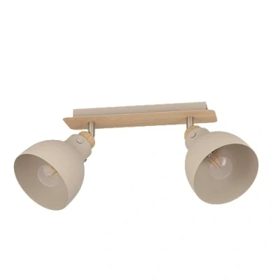 Abbildung von EGLO Deckenstrahler Arrecife, 2 flammige Deckenlampe mit schwenkbaren Spots, Deckenleuchte aus Metall in Sandfarben und natürlichem Holz Eiche, Deckenspot E27 Fassung