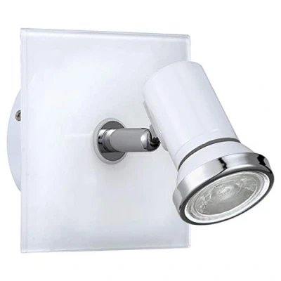 Abbildung von EGLO LED Wandlampe Tamara 1, Wandleuchte Bad, Badezimmer Lampe aus Metall in Weiß, Chrom und Glas, Feuchtraumleuchte, Spot inkl. GU10 Leuchtmittel, warmweiß, IP44