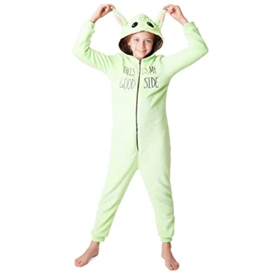 Abbildung von Disney Stitch Onesie Mädchen, Kuschelige Warm Einteiler Schlafanzug Kinder, Baby Yoda Geschenke für Mädchen Weihnachten (Grün Yoda, 13 14 Jahre)