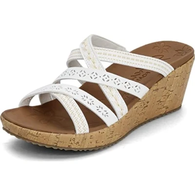 Abbildung von Skechers Damen Beverlee Tiger Posse Keilsandale, Weiss/opulenter Garten, 41 EU