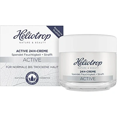 Abbildung von Heliotrop Gesichtscreme für normale bis trockene Haut, 24h Feuchtigkeit, Gesichtspflege mit Hyaluronsäure und Algenextrakt, Active Creme, 50 ml