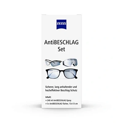 Abbildung von ZEISS AntiBeschlag Spray mit 240ml Inhalt inklusive 5x Tücher für einen lang anhalzenden Beschlagschutz auch bei hoher Luftfeuchtigkeit