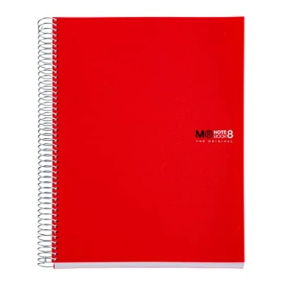 Abbildung von Miquelrius Notizbücher A4 The Original Notebook, 8 farbige Streifen, Undurchsichtiger Polypropylen Einband, Format (210 x 297 mm), 4 Loch Lochung, 200 Blatt mit 70 g/m², Raster 5 mm, Rot