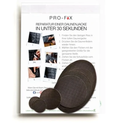 Abbildung von PRO FIX: Einfach zu verwendende Flicken Sets für Daunenjacken Selbstklebende, wasserfeste, reißfeste zur Reparatur von Kleidung, Schlafsäcken, Zelten, Outdoor Ausrüstung Dunkelbraun