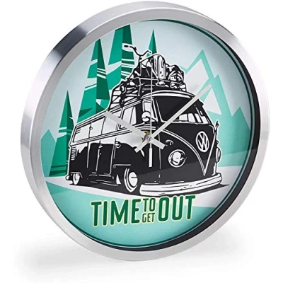 Abbildung von Volkswagen 1H2050810 Wanduhr VW T1 Bulli Bus Uhr Time to get Out Retro 30cm