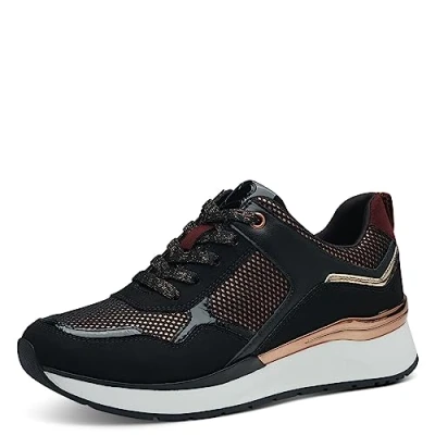 Abbildung von MARCO TOZZI Damen Sneaker flach Elegant zum Schnüren, Schwarz (Black Comb), 39