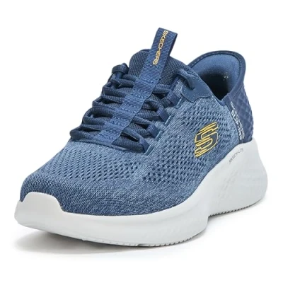 Abbildung von Skechers Herren Skech lite Pro Sneaker, Marineblaues Netzgewebe, gelber Rand, 45.5 EU