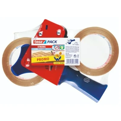 Abbildung von tesa Paketband Abroller und tesapack Paketbänder im Set 2 x hochwertiges Packband inklusive 1 Transparent 66 m 50 mm