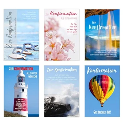 Abbildung von Edition Seidel Set 6 exklusive Konfirmationskarten mit Umschlag Glückwunschkarte zur Konfirmation Konfirmationskarte Kartenset (Doppelkarten/Klappkarten Briefumschlag) (SW02)