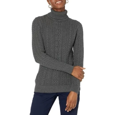 Abbildung von Amazon Essentials Damen Leichter Rollkragenpullover Mit Zopfmuster (Erhältlich In Übergröße), Dunkelgrau Meliert, S