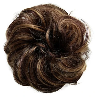 Abbildung von CAISHA Haarteil Haargummi Hochsteckfrisuren Brautfrisuren Voluminös Gelockt Unordentlich Dutt Kunstfaser DM15cm Kastanienbraun Dunkelblond Mix G40A