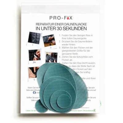 Abbildung von DJR PRO FIX: Einfach zu verwendende Flicken Sets für Daunenjacken Selbstklebende, wasserfeste, reißfeste zur Reparatur von Kleidung, Schlafsäcken, Zelten, Outdoor Ausrüstung Hellgrau