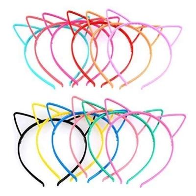 Abbildung von TIMESETL Haarreif mit Katzenohren Katze Ohr Stirnband, 12Farben Plastik Haarreifen Haarband Bogen Hairbands Verfassungs Partei Headwear für Frauen Mädchen