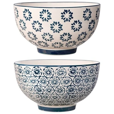 Abbildung von Bloomingville Retro Müsli Schalen Kristina Vintage Servier Schüsseln für Salat, EIS, Obst Ø 13,5 cm, blau, Keramik, 2er Set, fasst ca. 450 ml