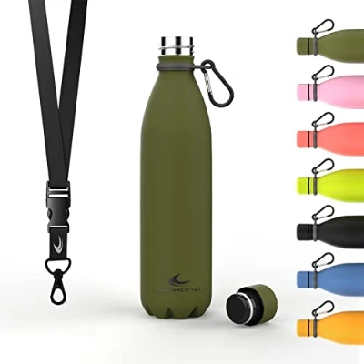 Abbildung von Daikoku Edelstahl Wasserflasche 100% Auslaufsicher Hält 12 Stunden Heiß, 24 Kalt BPA Frei und Gesund Modische Farbe, Ideal für Alltag Outdoor Militärgrün 750 ML