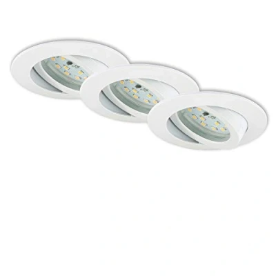 Abbildung von BRILONER Leuchten LED Einbauleuchten, 3er Set, Deckenlampen dimmbar, Modul schwenkbar, je 6,5 Watt, 570 Lumen, 3.000 Kelvin, IP23, Weiß, 82x28mm (DxH)