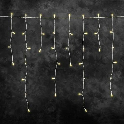 Abbildung von Konstsmide, 2761 802, LED Eisregen Lichtervorhang, 200 bernsteinfarbene Dioden, 31V_Außentrafo, weißes Kabel, LEDs