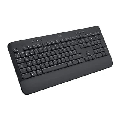 Abbildung von Logitech Signature K650 Comfort kabellose Tastatur mit Handballenauflage, BLE Bluetooth/Logi Bolt USB Empfänger, Soft Touch Tastatur, Numpad, PC/Windows/Mac, US QWERTY Grau
