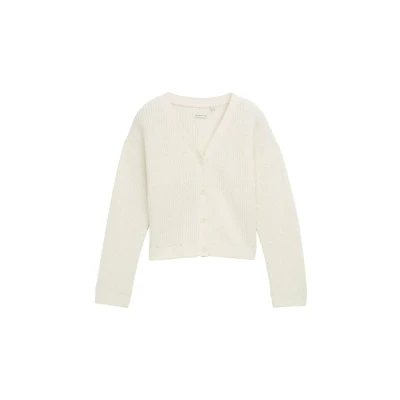 Abbildung von TOM Tailor Cropped MIT Vausschnitt Strickjacke, Damen, Größe: 152, Wool white