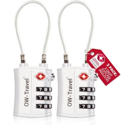 Abbildung von OW Travel Kabelschloss 3 Stellig Zahlenschloss Kofferschloss Vorhängeschloss Gepäckschloss Sicherheitsschloss TSA Lock Cable USA Schloss Zahlencode für Reisekoffer Spind Rucksack Luggage: 2 Silber