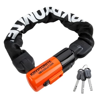 Abbildung von Kryptonite Evolution 1055 Mini Integriertes Kettenschloss 55 cm, Sicherheitsgrad 8/10, Anti Diebstahl Fahrradschloss, mit 10 mm Stahlkette und 3 Schlüsseln