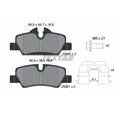 Abbildung von TEXTAR 2598001 Bremsbelagsatz für Verschleißwarnanzeiger vorbereitet mit Bremssattelschrauben Zubehör MINI: Hatchback, Convertible