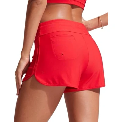 Abbildung von CRZ YOGA Damen Badeshorts Schnell Trocknend Schwimmshorts Sommer Boardshorts mit Seitlichem Split Tiefrot 38