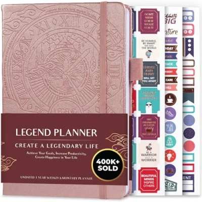 Abbildung von Legend Planer Deluxe Wochen &amp; Monats Lebensplaner, um Ihre Ziele zu erreichen glücklicher leben. Organizer Notizbuch Produktivitäts Journal. A5 Hardcover, undatiert Roségold (Englisch)