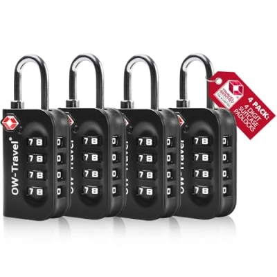Abbildung von OW Travel Zahlenschloss 4 Stellig Kofferschloss Vorhängeschloss Gepäckschloss Sicherheitsschloss Diebstahl Sicheres Lock TSA USA Schloss Zahlencode für Reisekoffer Spind Rucksack Luggage:4 Schwarz